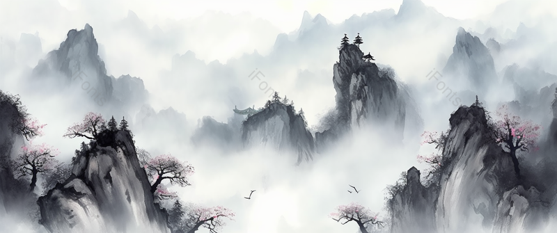 中国风黑白质感山水画油画风景艺术水墨插画,插画/手绘图,插画/手绘图库,插画/手绘图下载,插画/手绘
